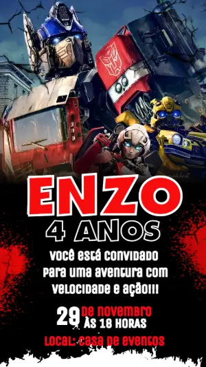 Convite Digital Transformers de Aniversário para Editar
