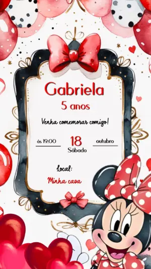 Convite de Aniversário Minnie Vermelha para Editar
