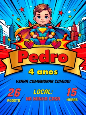 Convite de Aniversário Super-Herói Fofo para Editar