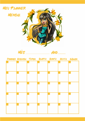 Planner Mensal Monster High Editável com Cleo De Nile