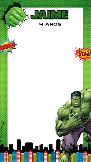 Moldura para Stories de Aniversário do Hulk para Editar