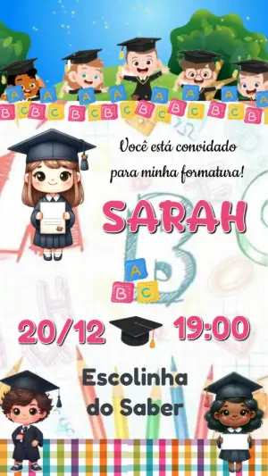 Convite Animado Formatura Infantil Fofo para Editar