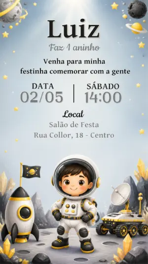 Convite de Aniversário Astronauta Infantil Editável