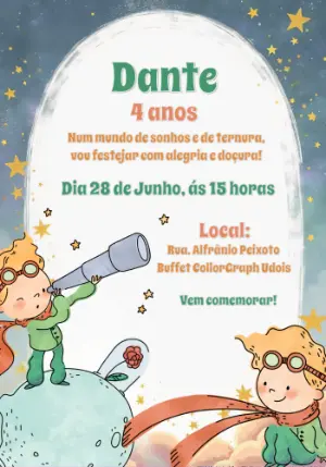 Convite Aniversário Pequeno Príncipe para Editar Online