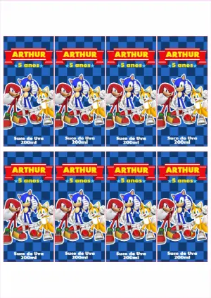 Rótulo para Suco Sonic Editável para Festa de Aniversário