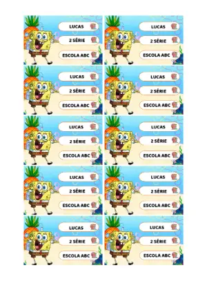 Etiqueta Escolar Bob Esponja Editável para Imprimir