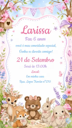 Convite de Aniversário Bosque Encantado Aquarela para Editar