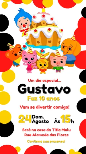 Convite de Aniversário Plim Plim Colorido para Editar