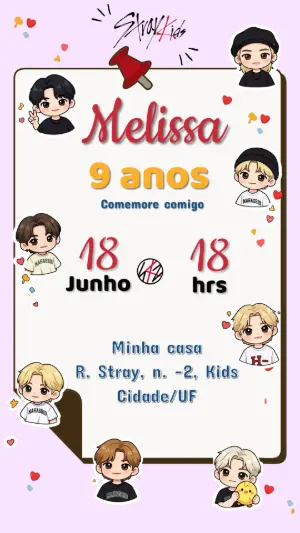 Invitation d'anniversaire KPop Demon Hunters – Statique – Gema Artes Digitais