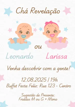 Convite Chá Revelação Bebês Rosa e Azul para Editar Online