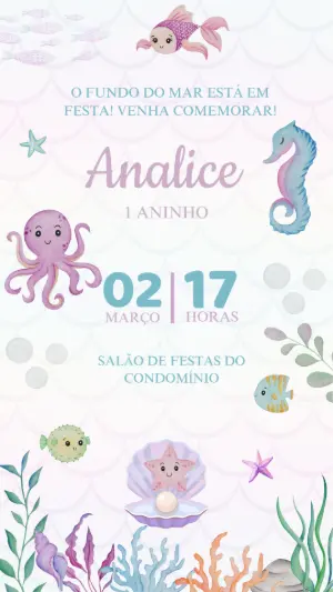 Convite Animado Aniversário Fundo do Mar para Editar Online