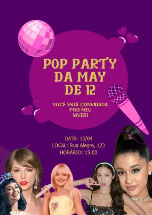 Convite de Aniversário Divas Pop Editável para Meninas