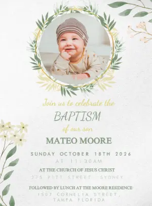 Elegant Baptism Invitation with Gold Cross | Editable Template