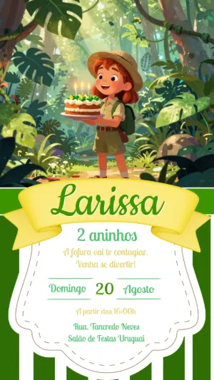 Convite de Aniversário Exploradora na Selva Editável