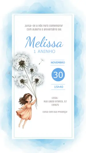 Convite de Aniversário Infantil Dente de Leão para Editar Online