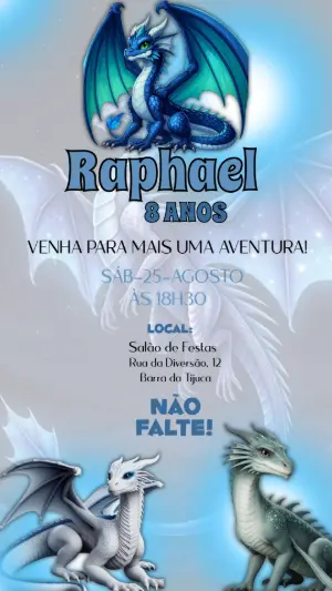 Convite Digital Aniversário Dragão Fantasia para Editar