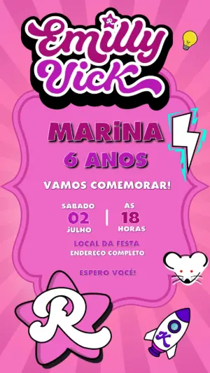 Vídeo Convite de Aniversário Emilly Vick Editável Online