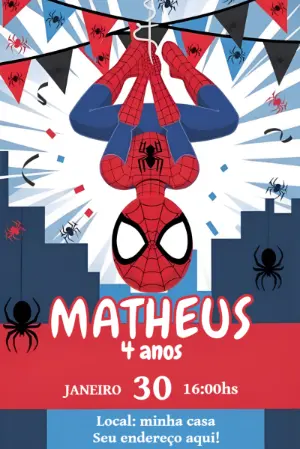 Convite de Aniversário Homem Aranha para Editar Online