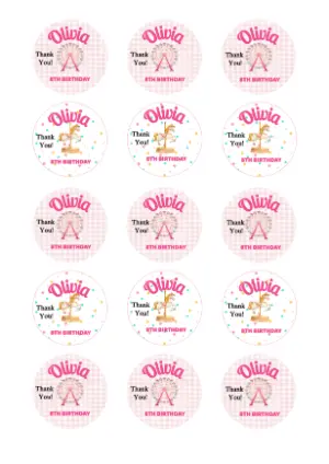 Editable Pink Amusement Park Birthday Favor Tags Template