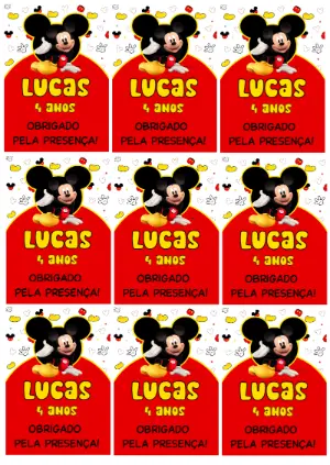 Tag de Aniversário Mickey Mouse Vermelha para Editar