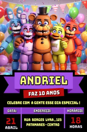 Convite de Aniversário Five Nights at Freddy's para Editar