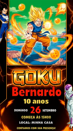 Convite de Aniversário Goku Dragon Ball Z Editável