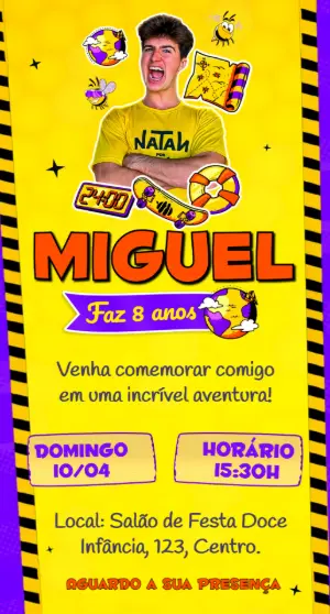 Convite Animado Aniversário Natan por Aí para Editar