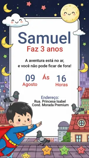 Convite Aniversário Superman Infantil para Editar Online