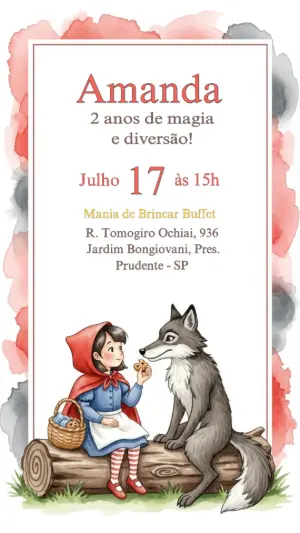 Convite Aniversário Chapeuzinho Vermelho para Editar Online