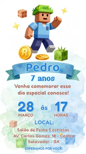 Convite Digital Aniversário Tema Videogame para Editar