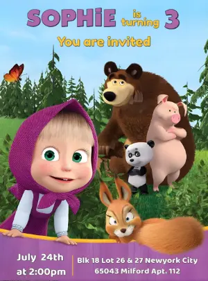 Masha and the Bear Birthday Invitation | Editable Digital Template