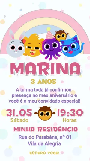 Convite de Aniversário Bolofofos Colorido para Editar Online