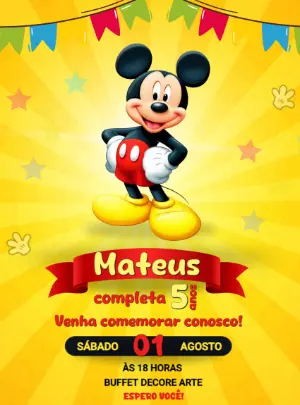 Convite de Aniversário Mickey Mouse para Editar Online