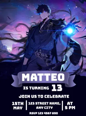 Editable Anime Warrior Birthday Invitation Template