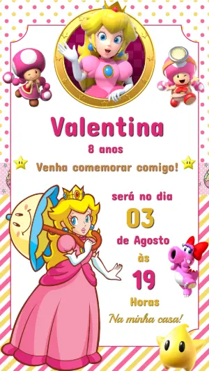 Convite de Aniversário Princesa Peach Super Mario para Editar