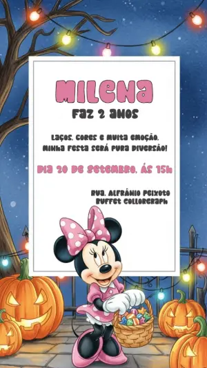 Convite Aniversário Minnie Halloween para Editar Online