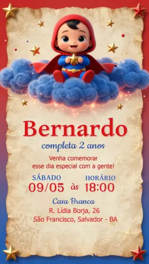 Convite de Aniversário Super Herói Bebê Fofo Editável