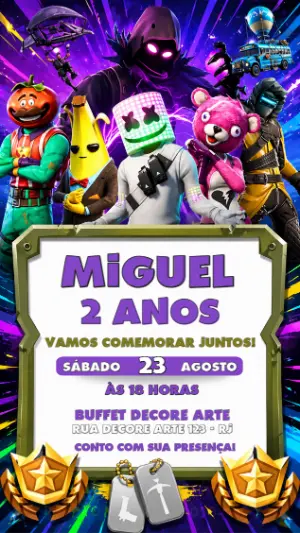 Convite de Aniversário Fortnite Vibrante para Editar Online