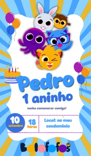 Convite de Aniversário Bolofofos para Editar Online