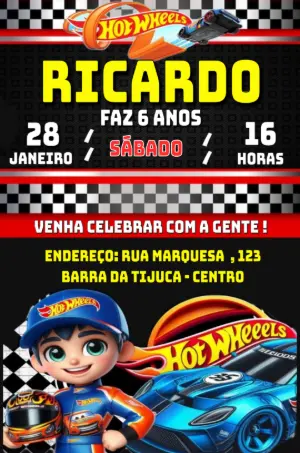 Convite Aniversário Hot Wheels Corrida para Editar Online