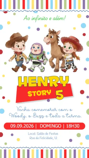 Convite Digital Toy Story: Modelo Editável para Aniversário