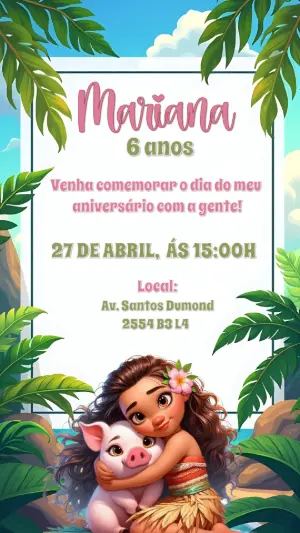 Convite Aniversário Moana Baby para Editar Online