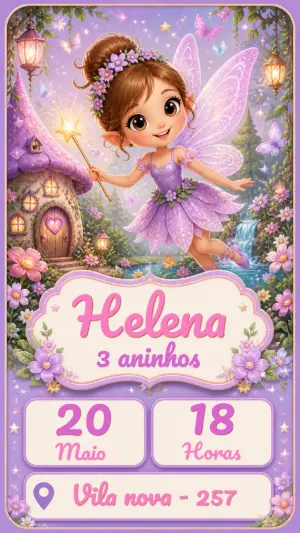 Convite Aniversário Infantil Fada Mágica Editável