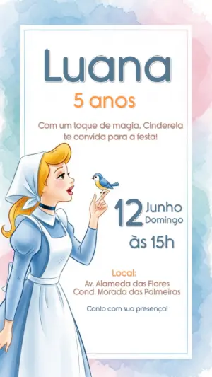 Convite de Aniversário Cinderela Editável para Enviar