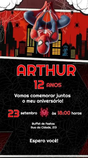 Convite de Aniversário Homem-Aranha Ação para Editar