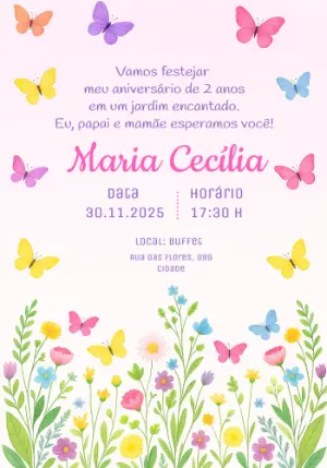 Convite Aniversário Jardim Encantado Borboletas para Editar
