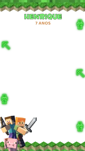Moldura de Aniversário Minecraft para Stories Editável Online