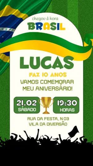 Convite de Aniversário Futebol Brasil Editável