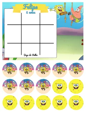 Jogo da Velha Bob Esponja para Aniversário Editável