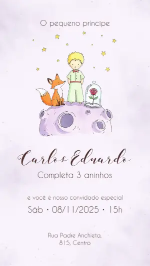 Convite de Aniversário Pequeno Príncipe para Editar Online
